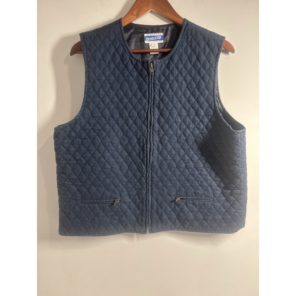 Vintage Pendleton‎ Vest Women's Quilted Navy Blue Sleeveless Size 14 Pockets